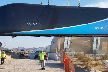 Hyperloop One's XP-1 vehicle being prepared for testing in Nevada. (Hyperloop One)