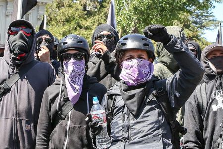 Antifa members and counter protesters in Berkeley