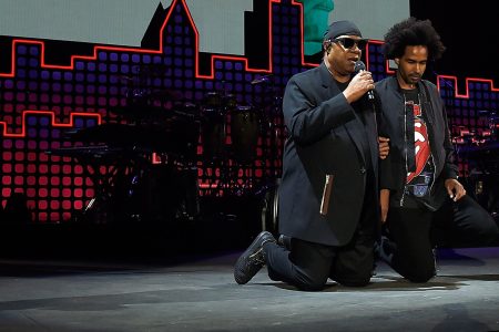 Stevie Wonder and Kwame Morris perform onstage during the 2017 Global Citizen Festival: For Freedom. For Justice. For All. in Central Park on September 23, 2017 in New York City.  (Photo by Kevin Mazur/Getty Images for Global Citizen)