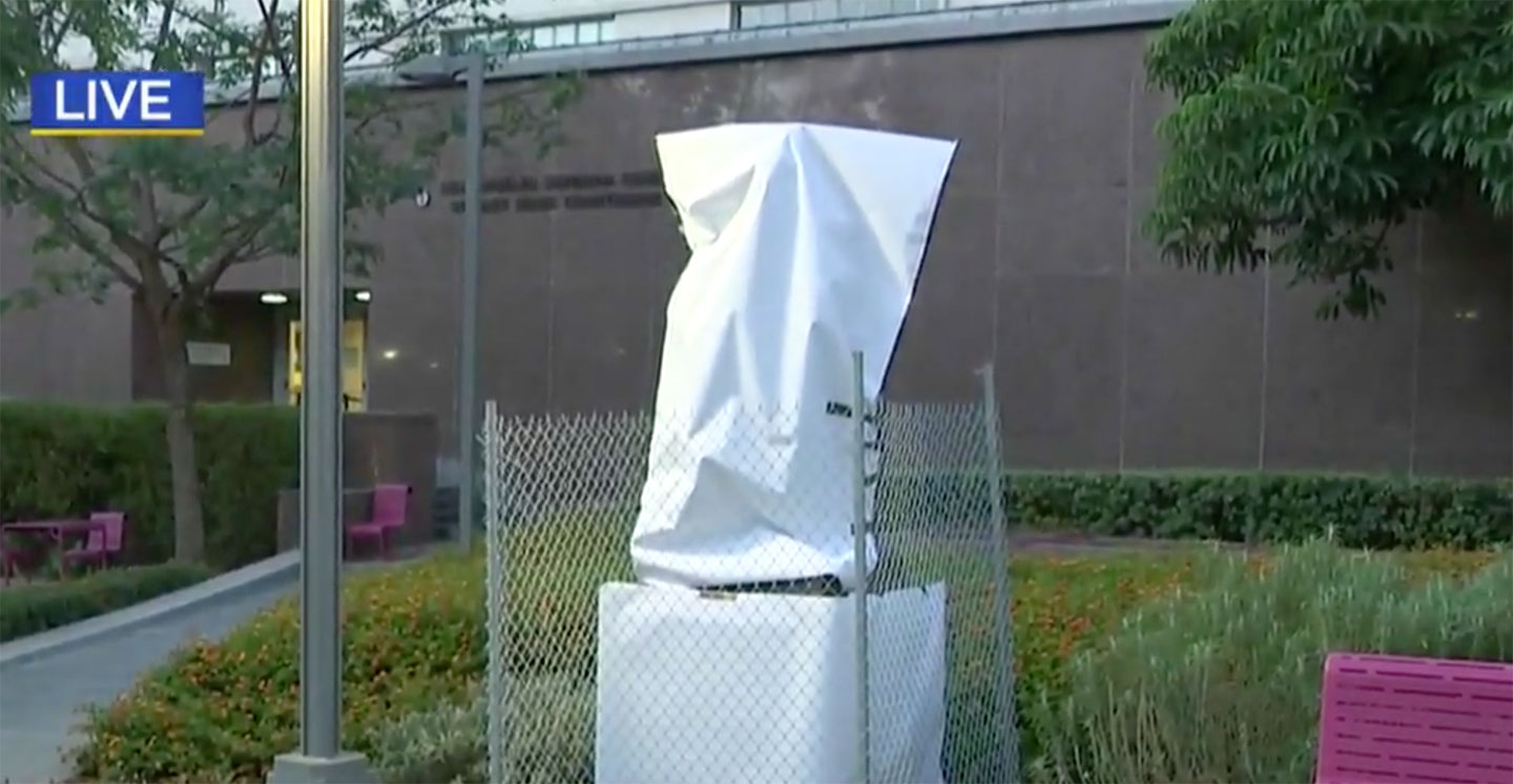 Christopher Columbus Statue Covered on Los Angeles’ Indigenous Peoples Day