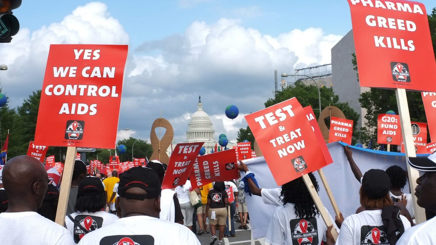 Activists take part in the Keep the Promise Alive 2012 AIDS march and rally on the streets of Washington on July 22, 2012. (MANDEL NGAN/AFP/GettyImages)