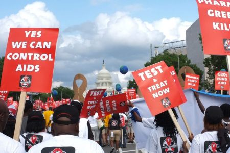 Activists take part in the Keep the Promise Alive 2012 AIDS march and rally on the streets of Washington on July 22, 2012. (MANDEL NGAN/AFP/GettyImages)