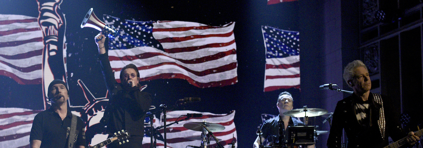 Irish band U2 plays on 'Saturday Night Live.' (Photo by: Will Heath/NBC/NBCU Photo Bank via Getty Images.)