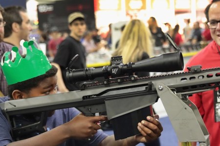 A demonstration at  the National Rifle Association's 146th meet-up. (Photo by Scott Olson/Getty Images)