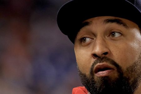 Matt Kemp #27 of the Atlanta Braves looks on during a game against the Miami Marlins.  (Photo by Mike Ehrmann/Getty Images)