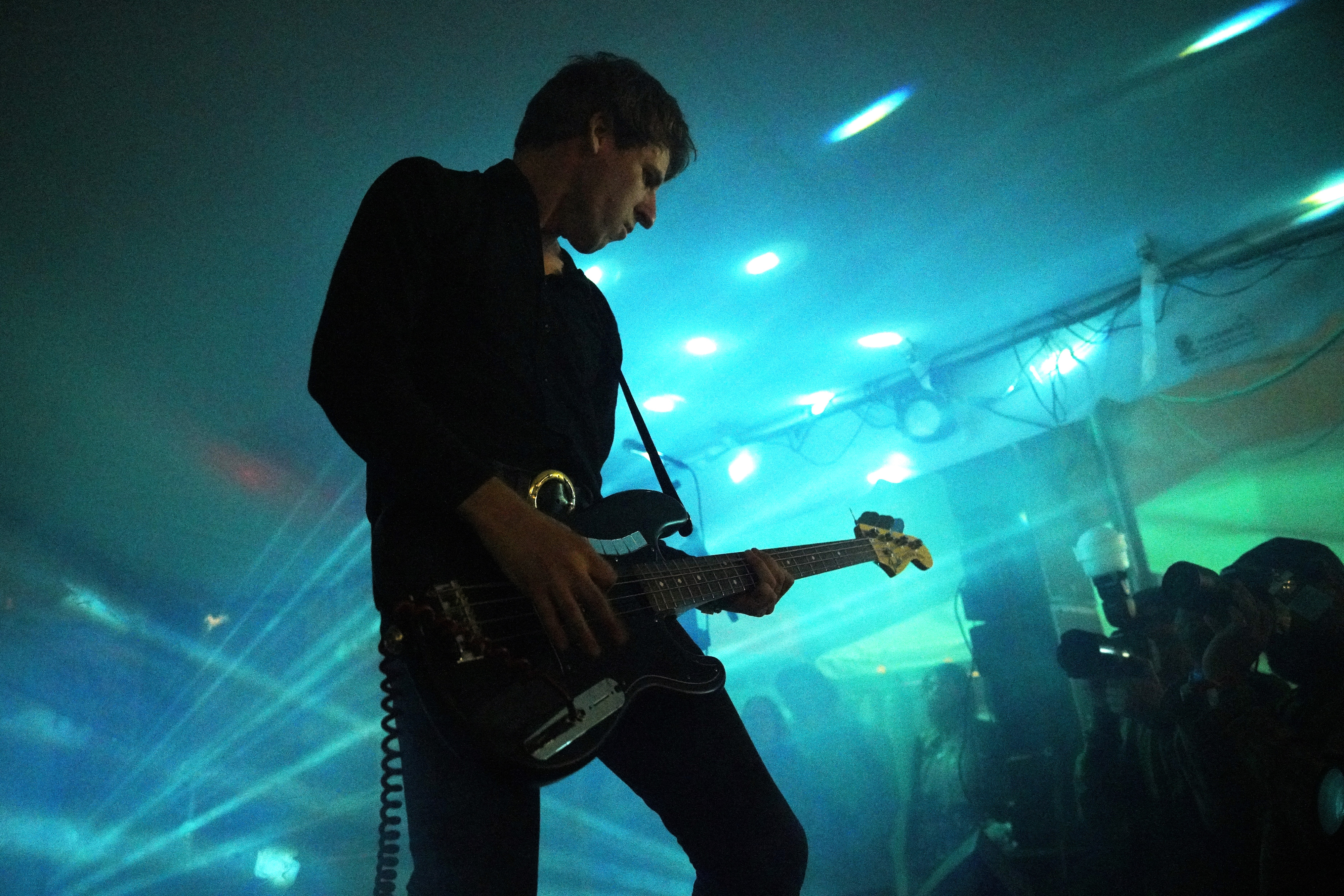 Dion Lunadon of A Place to Bury Strangers performs on the Hotel Vegas Patio on March 15, 2018