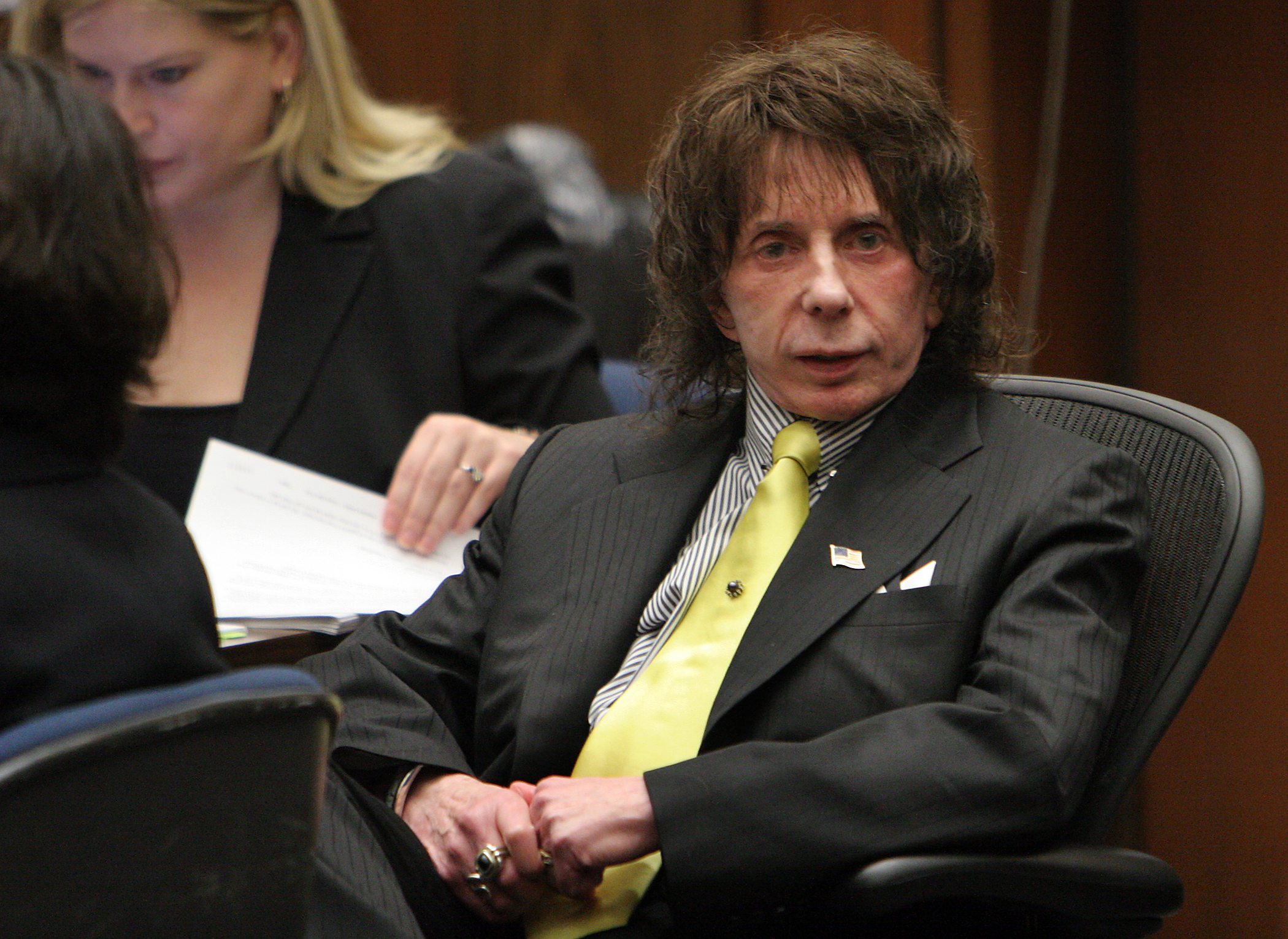 Music producer Phil Spector listens on the last day of the prosecution's final rebuttal during closing arguments in his retrial on murder charges at Clara Shortridge Foltz Criminal Justice Center on March 26, 2009 in Los Angeles. (Al Seib-Pool/Getty Images)