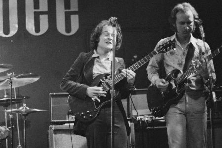 The Jeremy Spencer Band performon stage at the Marquee Club, London, 1978. Jeremy Spencer was in the original line up of Fleetwood Mac from 1967 - 1971. (Photo by Erica Echenberg/Redferns)