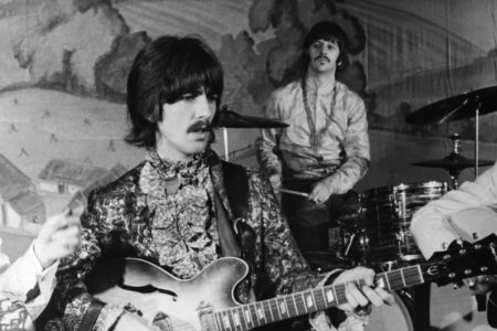 The Beatles singing their hit 'Hello Goodbye' during a TV show on the stage of the Saville Theatre in 1968 in London, United Kingdom. (Photo by Keystone-France/Gamma-Rapho via Getty Images)