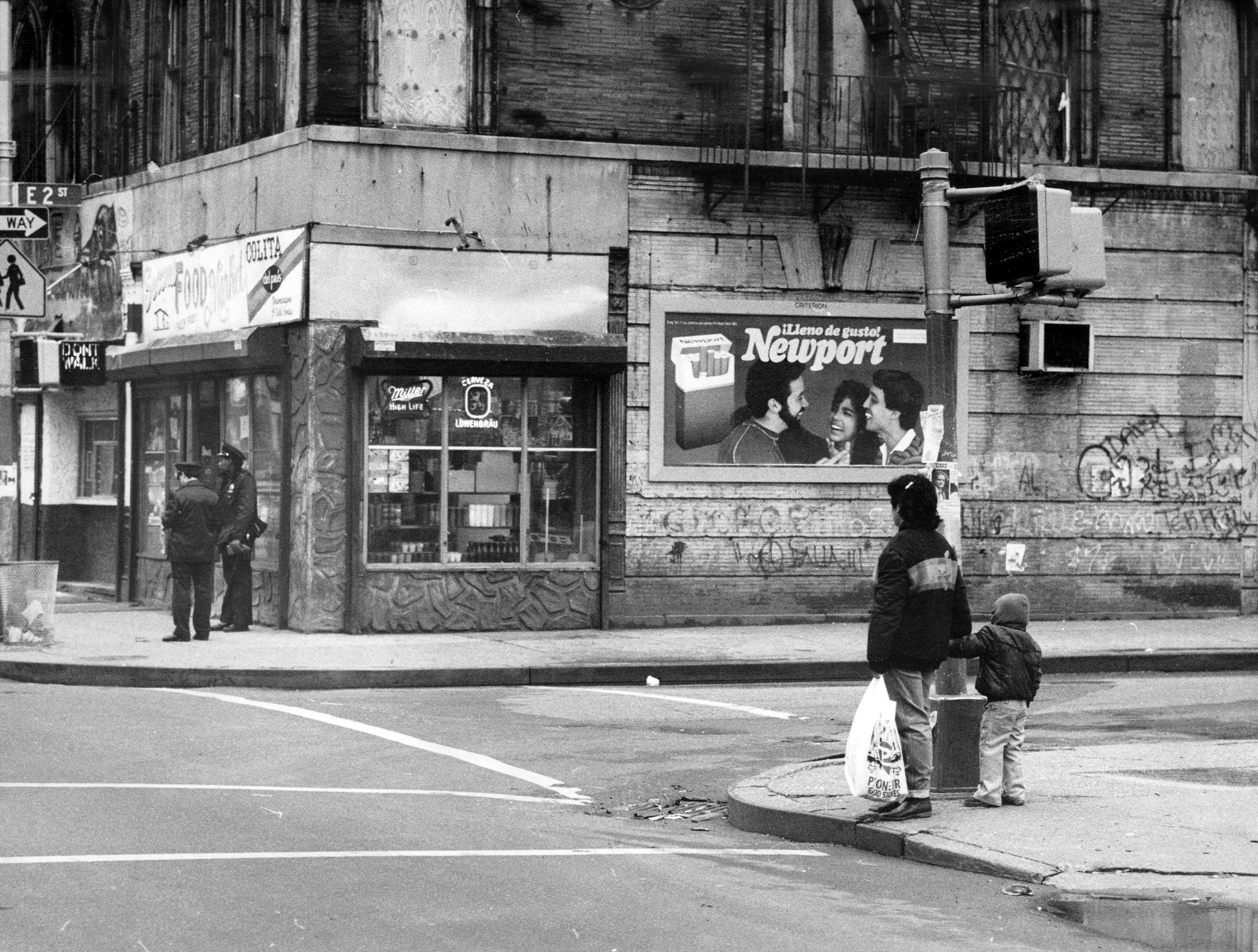 Avenue B and E. 2nd St. in the East Village.  (Photo by Mel Finkelstein/NY Daily News Archive via Getty Images)