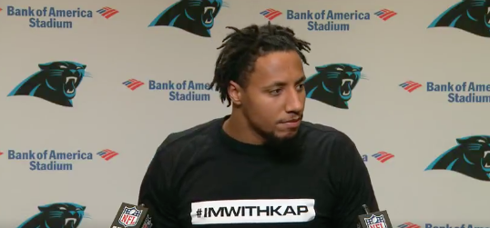 Eric Reid speaks at the podium. (Carolina Panthers)