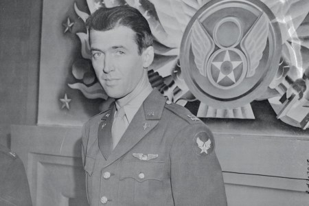 (Original Caption) Commands Bomber Squadron. England: Captain James Stewart has changed his occupation from making feminine hearts throb to making bomber motors roar over occupied territory. The popular film star has arrived in Britain where he commands a squadron of liberator bombers. Captain Stewart, who enlisted in the United States Army nearly three years ago, was a private for nine months.