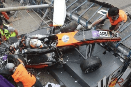 Wreckage of 17-year-old Sophia Floersch's Formula 3 car at the Macau Grand Prix. (Photo credit: Twitter)