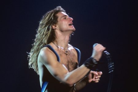  Lead singer and guitarist David Lee Roth of the rock group Van Halen performing on May 12, 1979 in New York City. (Photo by Waring Abbott/Getty Images)