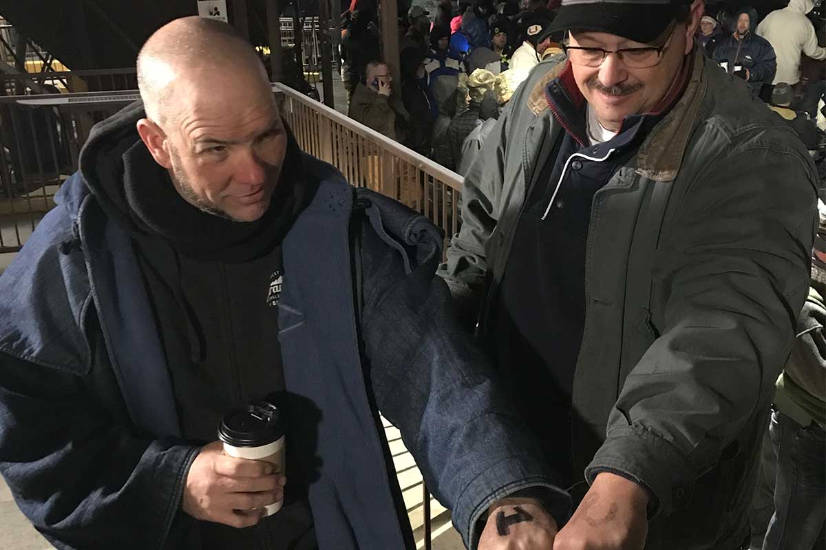 first two people in line for Stranahan's Snowflake in 2018