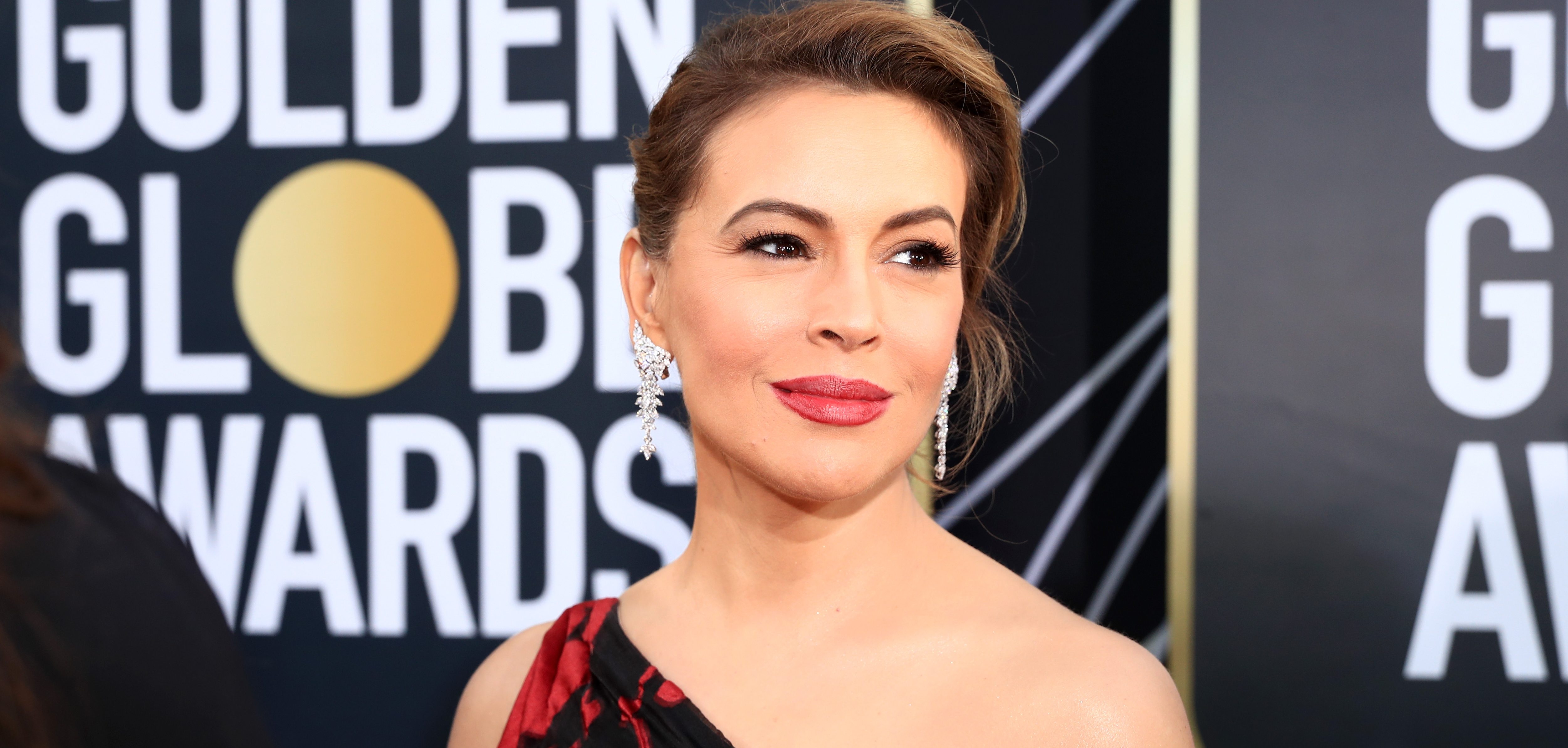 Alyssa Milano arrives to the 76th Annual Golden Globe Awards held at the Beverly Hilton Hotel on January 6, 2019. --  (Photo by Christopher Polk/NBC/NBCU Photo Bank)