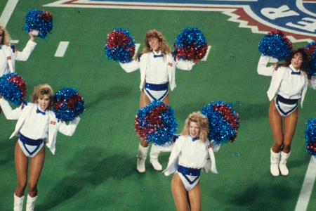 MINNEAPOLIS, MN - JANUARY 26: The Buffalo Bills cheerleaders, the 'Jills' cheer before their team took on the Washington Redskins in Super Bowl XXVI at the Metrodome on January 26, 1992 in Minneapolis, Minnesota. The Redskins defeated the Bills 37-24. (Photo by Gin Ellis/Getty Images)