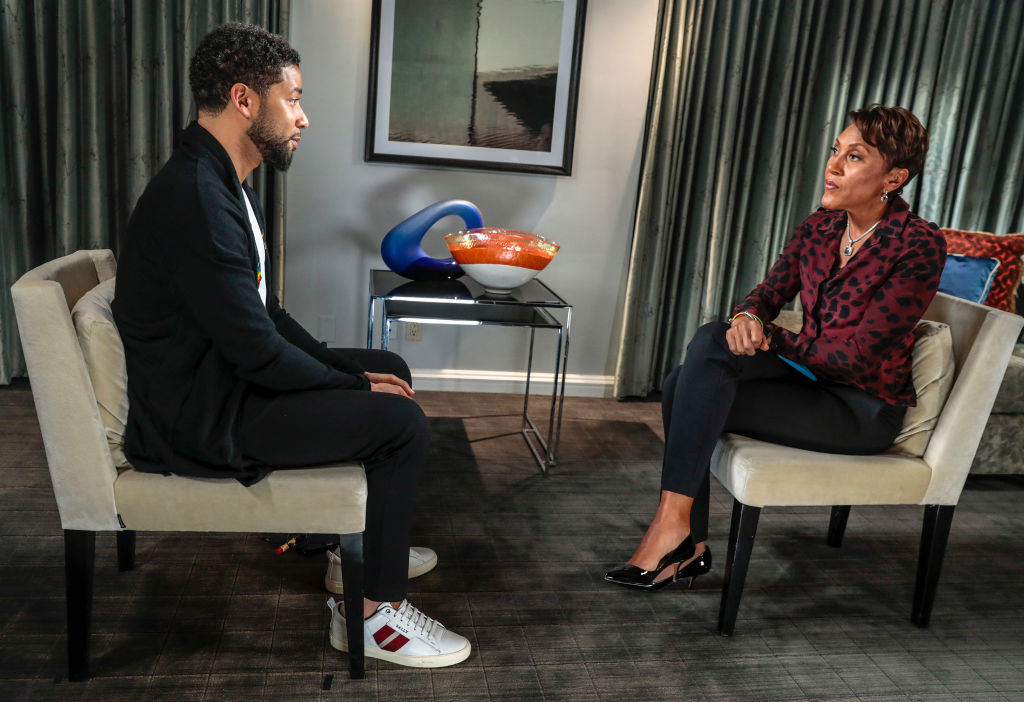 'Good Morning America' host Robin Roberts interviews 'Empire' actor Jussie Smollett on Thursday, February 14, 2019 to discuss the recent alleged attack on him in Chicago. (Photo by Stephen Green/ABC via Getty Images)