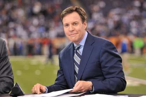 Bob Costas at Super Bowl XLVI at Lucas Oil Stadium on February 5, 2012. 