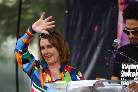 Congresswoman Nancy Pelosi (L) and actor Jussie Smollett attend the LA Pride ResistMarch on June 11, 2017 in West Hollywood, California.  (Photo by Amanda Edwards/WireImage)