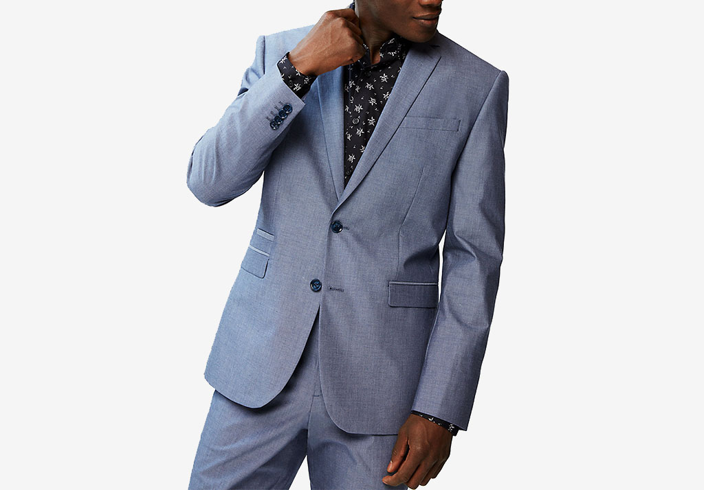 SLIM BLUE CHAMBRAY COTTON SUIT JACKET Express Cotton Freshen Up: Chivalry