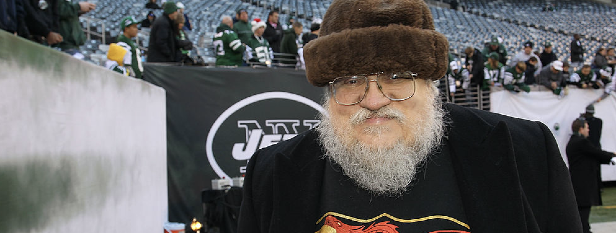 EAST RUTHERFORD, NJ - DECEMBER 11:  Game of Thrones Author George R.R. Martin attends the Kansas City Chiefs vs New York Jets game at MetLife Stadium on December 11, 2011 in East Rutherford, New Jersey.  (Photo by Al Pereira/WireImage)