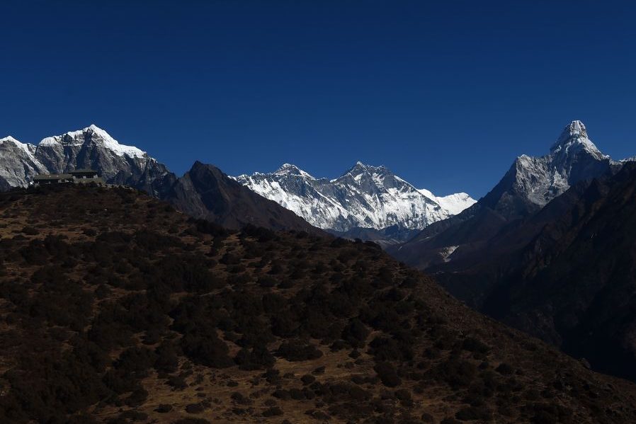 An aerial view of the Mount Everest. (Photo by PRAKASH MATHEMA / AFP)        (Photo credit should read PRAKASH MATHEMA/AFP/Getty Images)