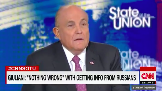 Trump lawyer Rudy Giuliani on CNN's 'State of the Union' broadcast, April 21, 2019. (Screengrab credit: CNN)