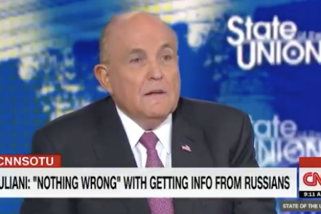 Trump lawyer Rudy Giuliani on CNN's 'State of the Union' broadcast, April 21, 2019. (Screengrab credit: CNN)