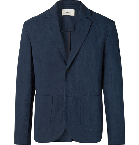 Navy Unstructured Linen and Cotton-Blend Blazer Folk