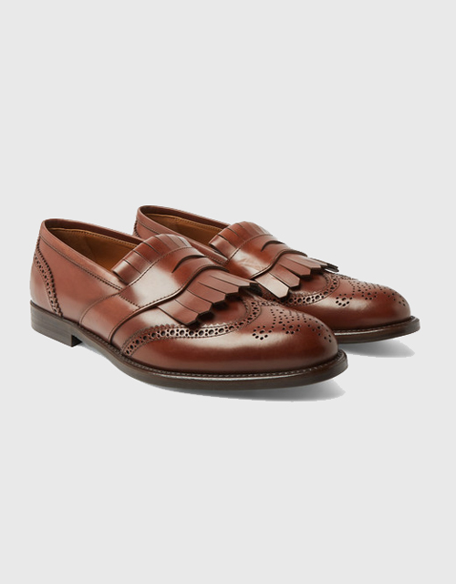 Brunello Cucinelli Brogue-Detailed Leather Kiltie Loafer
