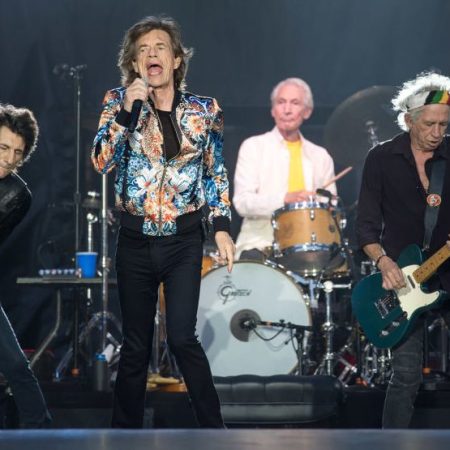 The Rolling Stones at Mercedes Benz-Arena during their European tour. (Sebastian Gollnow/PA via Getty)