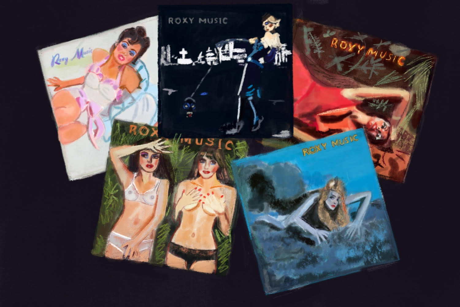 Roxy Music s/t, Stranded, Country Life and other 1970s album covers