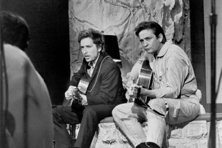 Bob Dylan and Johnny Cash perform together on 'The Johnny Cash Show' on June 7, 1969 in Nashville, Tennessee. (Photo by Michael Ochs Archives/Getty Images)