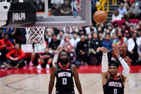 Russell Westbrook James Harden (Photo by TOSHIFUMI KITAMURA/AFP via Getty Images)