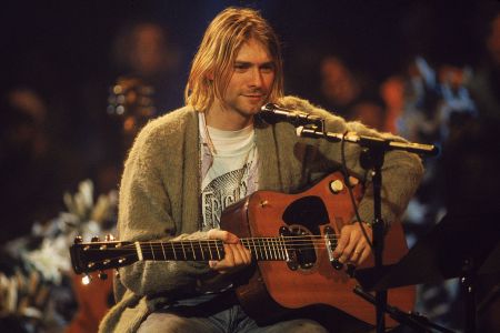 American singer and guitarist Kurt Cobain (1967 - 1994), performs with his group Nirvana at a taping of the television program 'MTV Unplugged,' New York, New York, Novemeber 18, 1993. (Photo by Frank Micelotta/Getty Images)