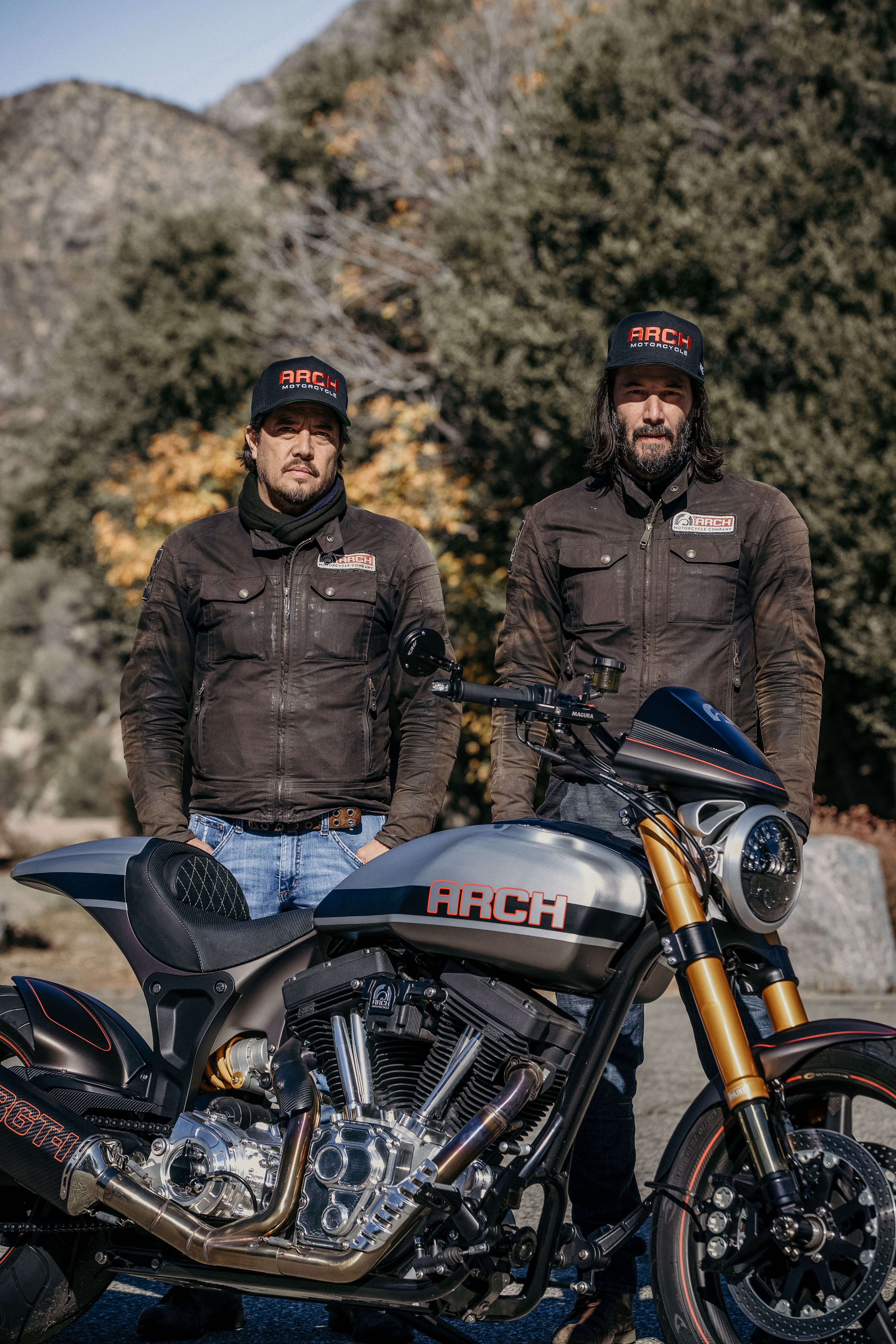 Keanu Reeves showing off Arch motorcycles KRGT-1