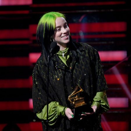 Billie Eilish accepting a Grammy Award