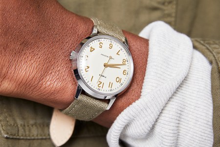 Man wearing the new Todd Snyder Timex Liquor Store watch