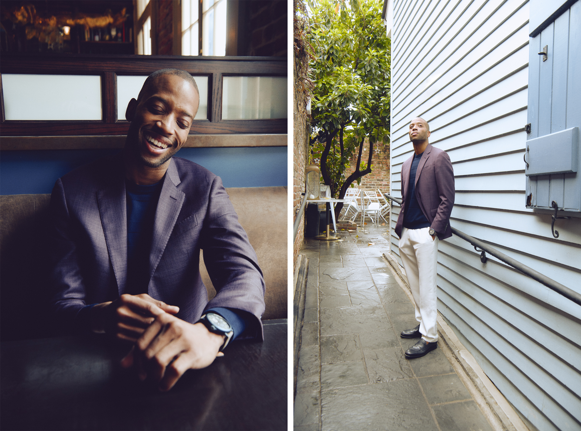 Trombone Shorty wearing Emporio Armani and Shinola in New Orleans