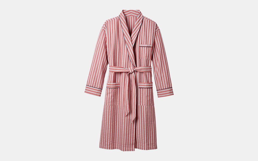 Striped Cotton Seersucker Bathrobe