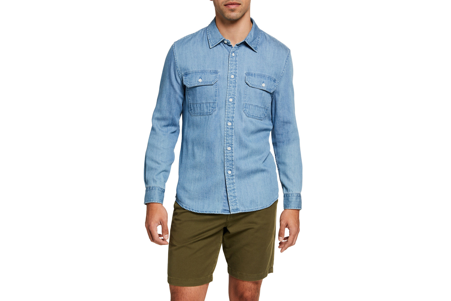 7 for all mankind Men's Light-Wash Denim Sport Shirt