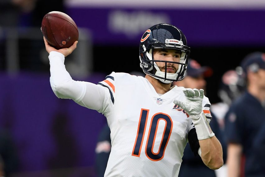 Mitchell Trubisky of the Chicago Bears warms up before a game. (Hannah Foslien/Getty)