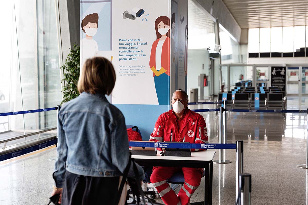 Wearing a face mask at an airport