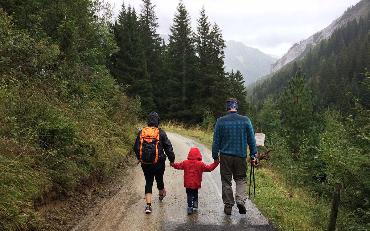 Family walking on a trail