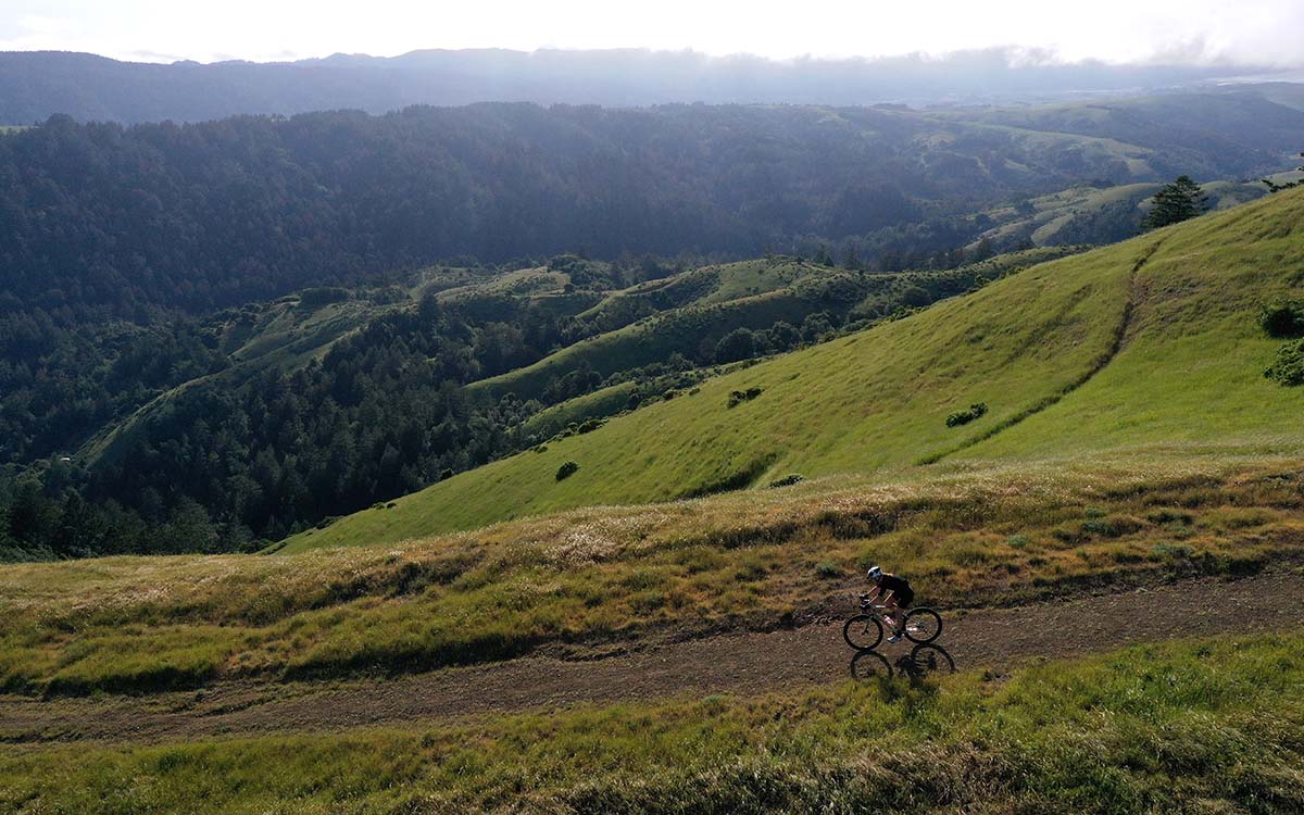 A cyclist riding a gravel bike through Lagunitas, California's Barnabe Mountain last month. 