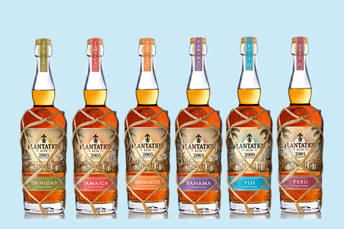 Lineup of Plantation Rum bottles