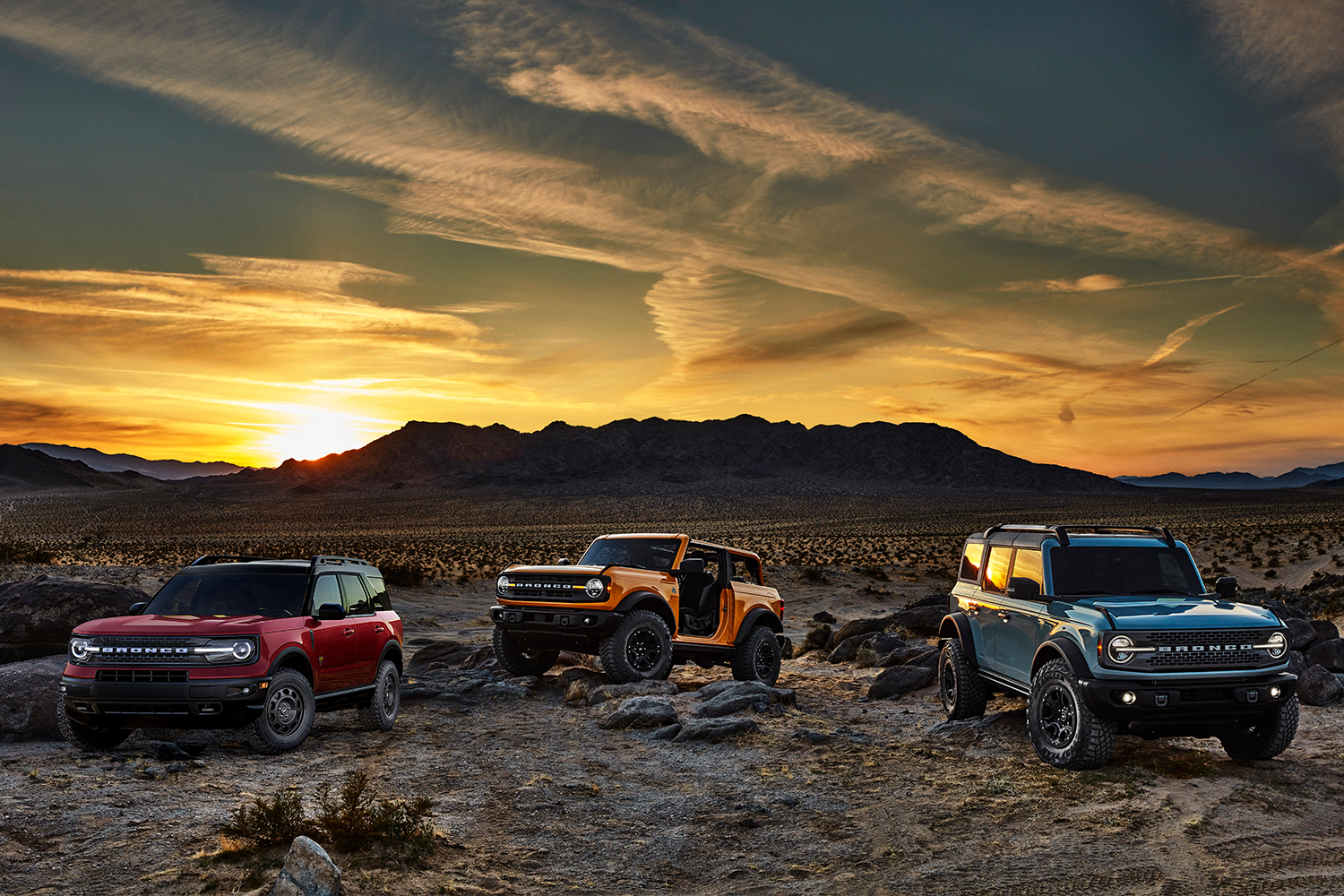 2021 Ford Bronco family, including the two-door, four-door and Sport models