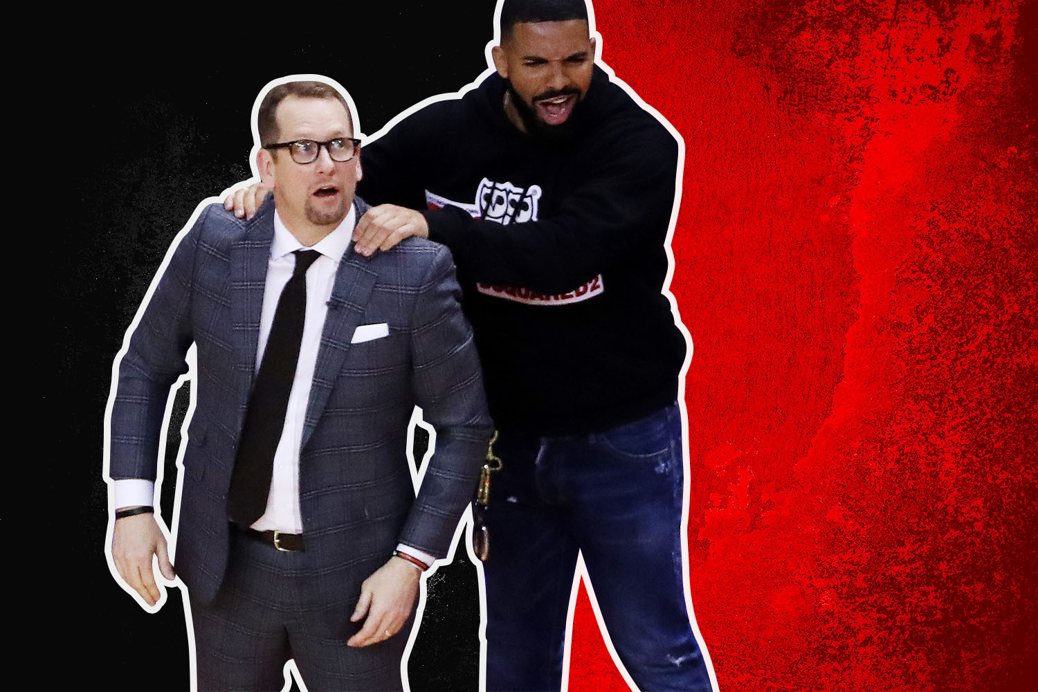 Nick Nurse gets a back rub from Drake