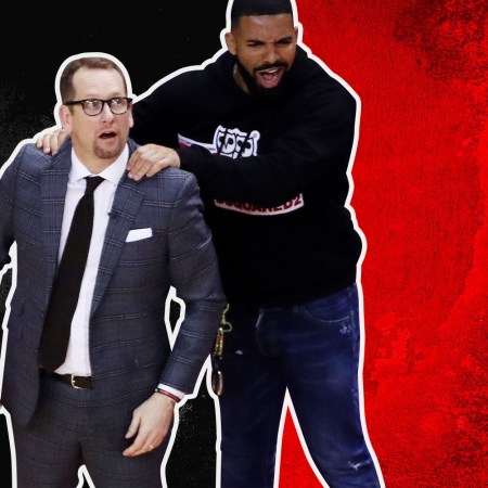 Nick Nurse gets a back rub from Drake